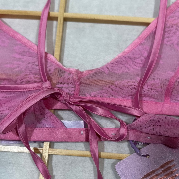 Savage X Fenty Pink Floral Lace Tie Back Bralette NWT [7050] - Picture 5 of 9